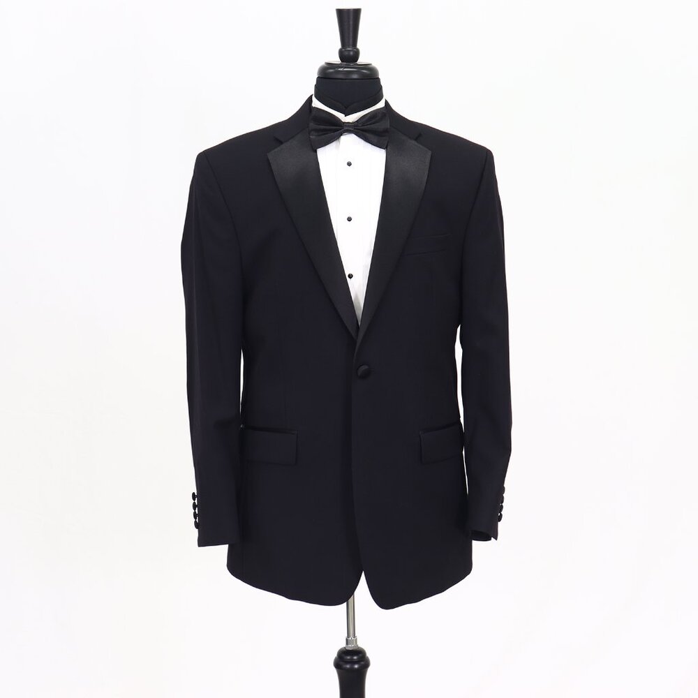 Jos. A. Bank 42R Black Solid 1-Button Sport Coat Blazer Jacket T305